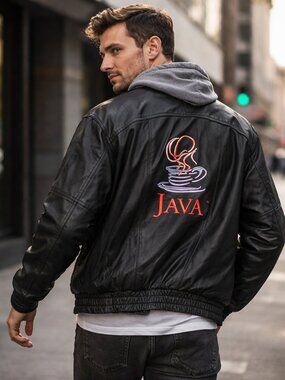 🔥 Vintage 90s Tech Icon: Black Leather Bomber Java Jacket 🔥